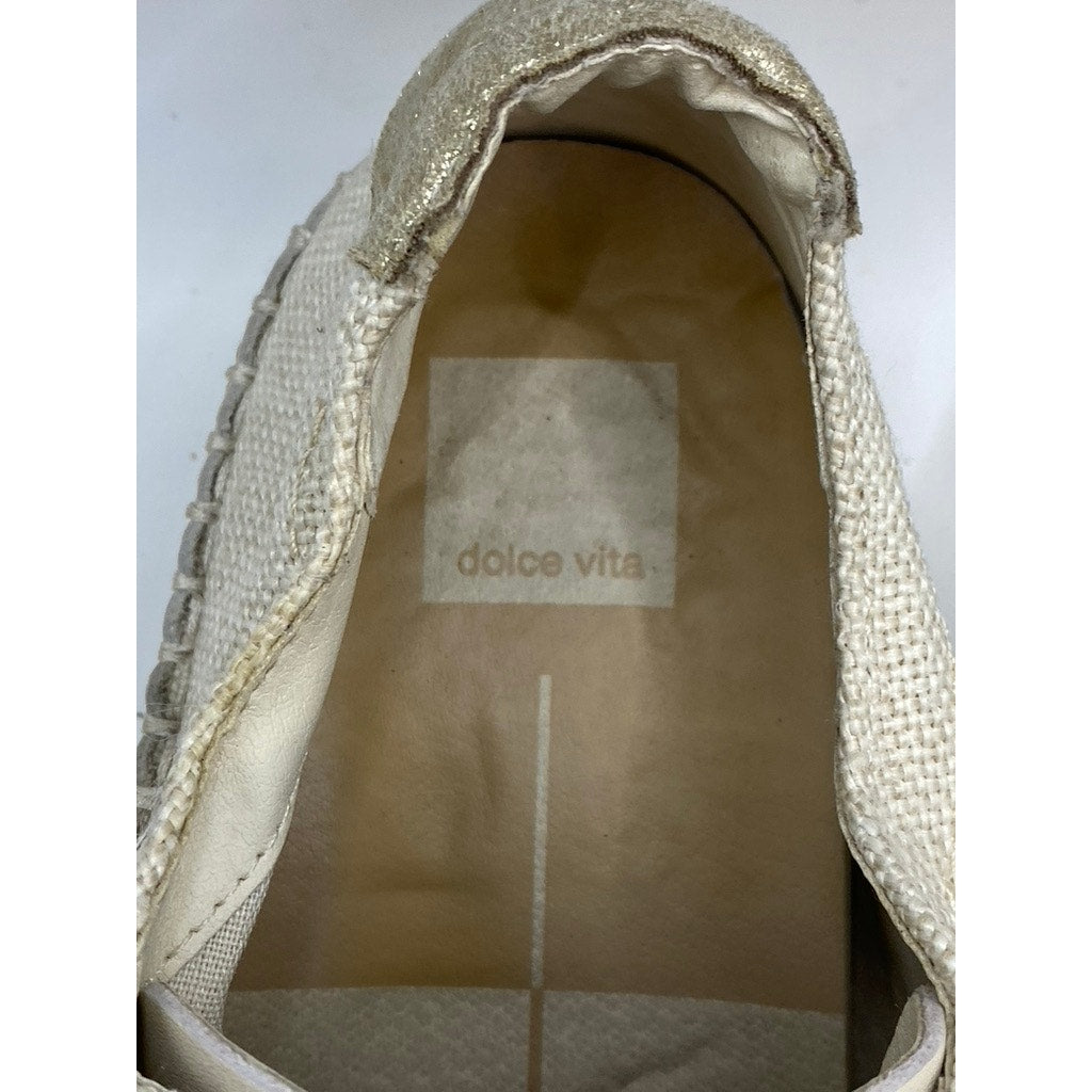 DOLCE VITA Women's White-Tan Contrast Stitch Round-Toe Lace-Up Sneakers SZ 11