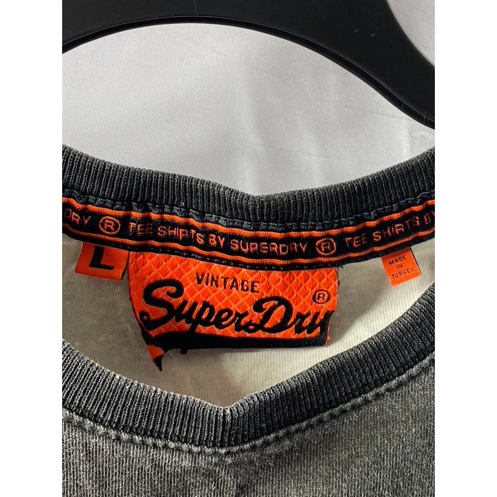 SUPERDRY VINTAGE Men's Black-White Crewneck Logo Ombre Short Sleeve T-Shirt SZ L