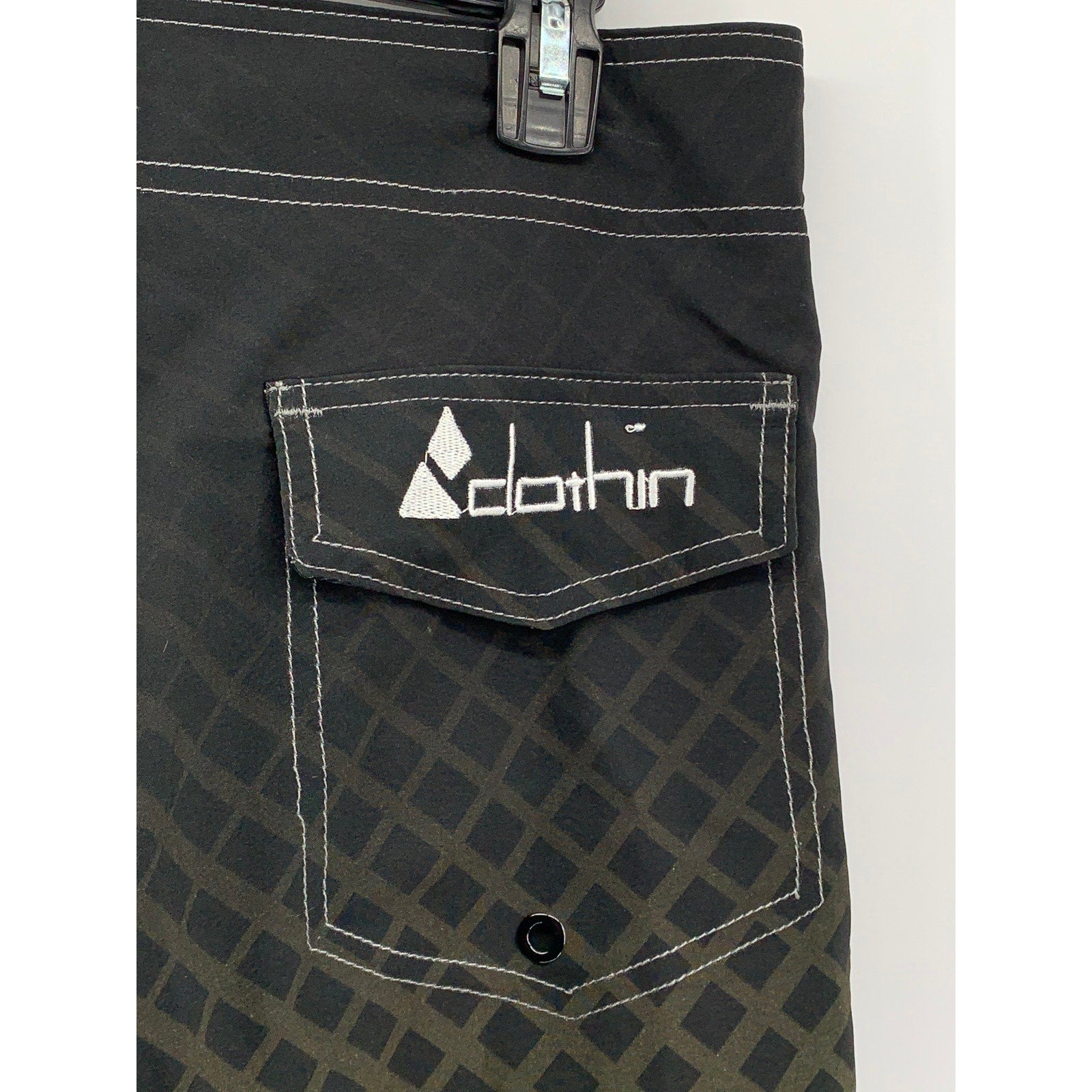 CLOTHIN Men's lack-Green Square Print Pull-On Swim Board Shorts SZ 30