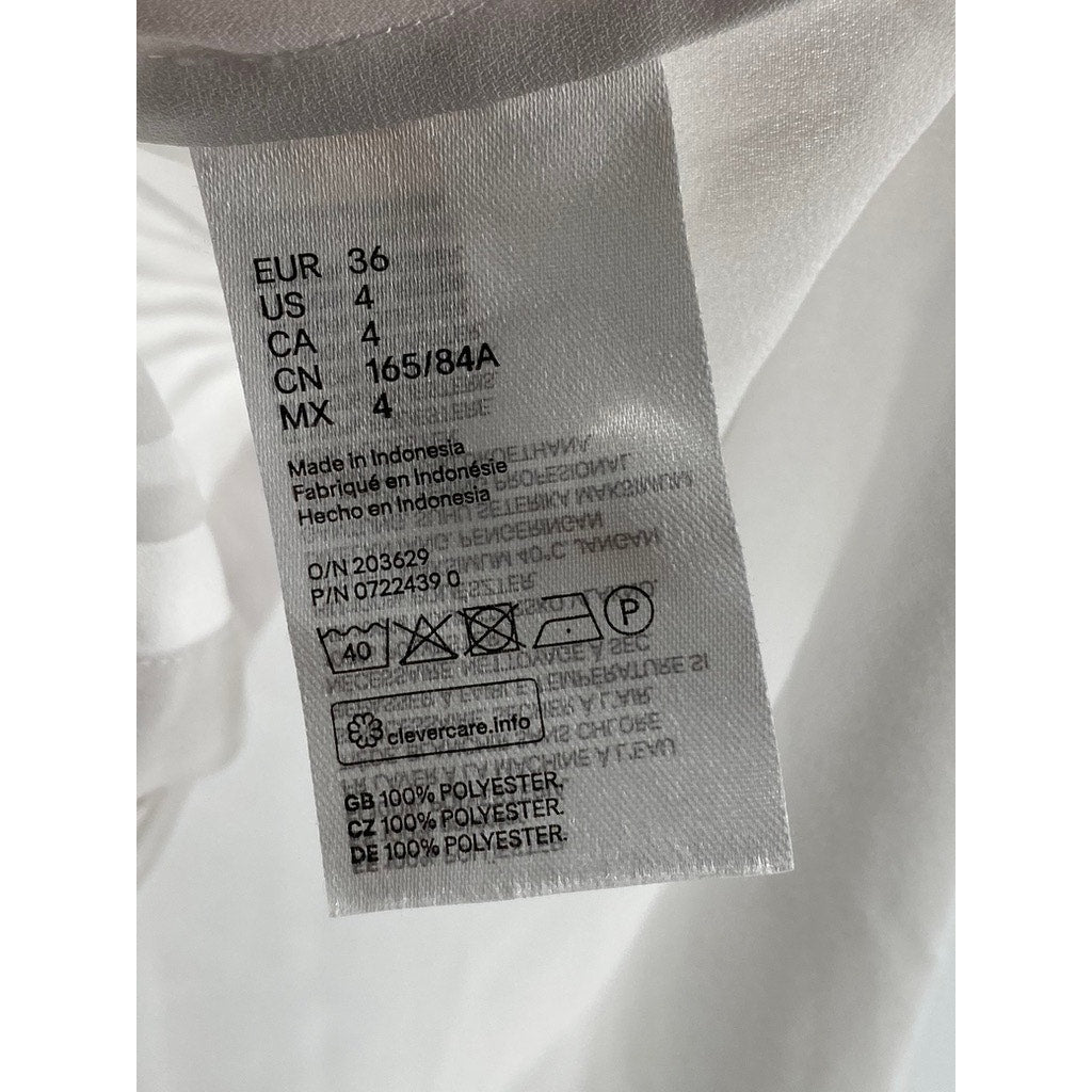 H&M Women's White Pleated Button-Up Short Flutter Sleeve Semi Sheer Top SZ 4