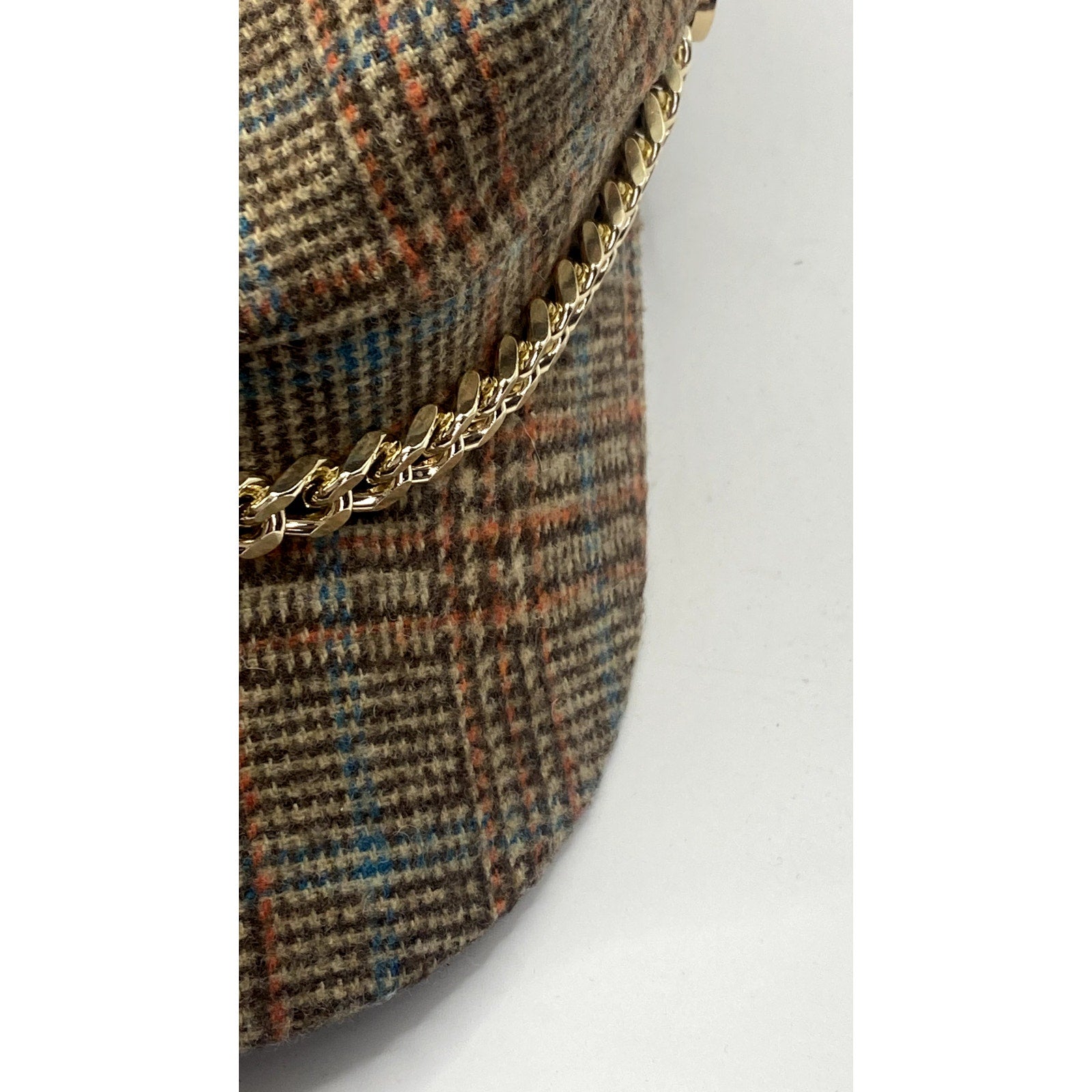 ZARA ACCESSORIES Women’s Tan Houndstooth Chain Detail Newsboy Hat SZ M