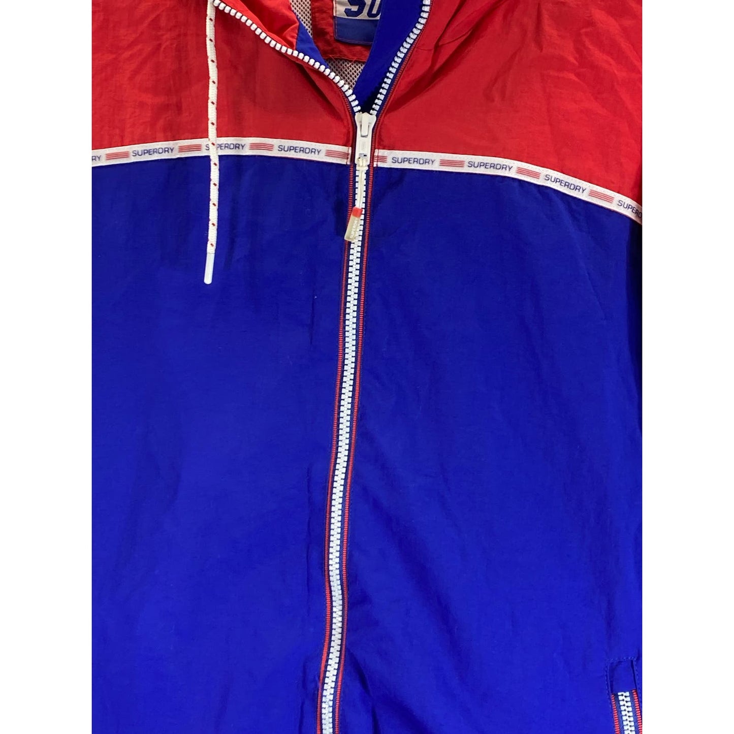 SUPERDRY Men's Red/Blue Drawstring Hood Zip-Up Athletic Jacket SZ XL