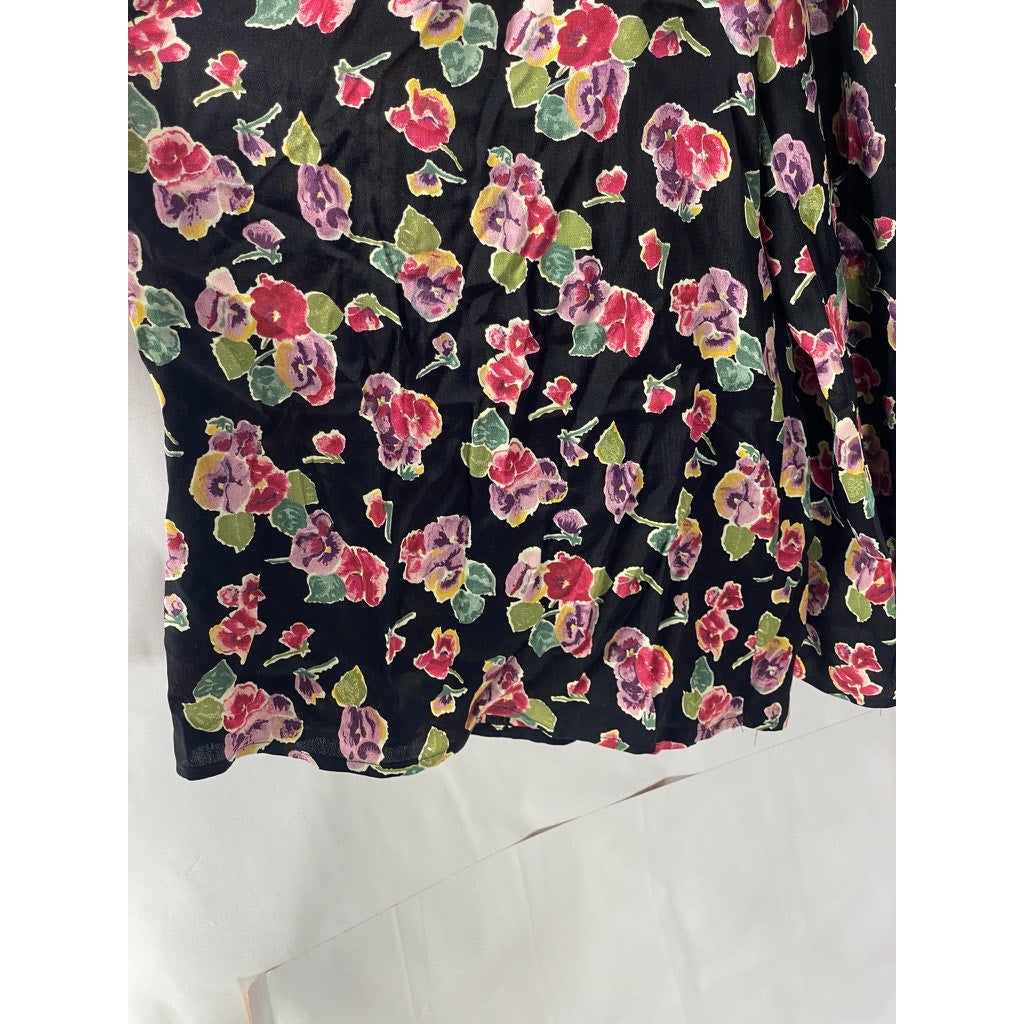 CAROLE LITTLE Women's Black Floral Loose-Fit Wide-Leg Pants SZ 8
