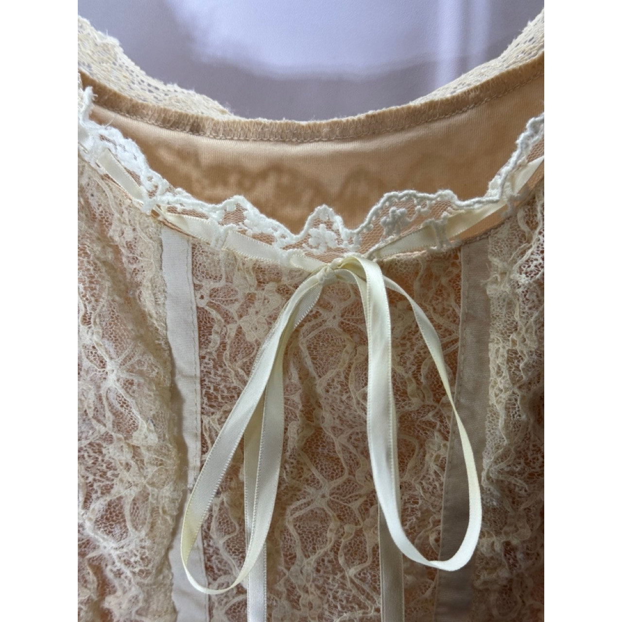 SHEIN ICON Women's Beige Straight-Neck Lace Tie-Front Tank Top SZ S