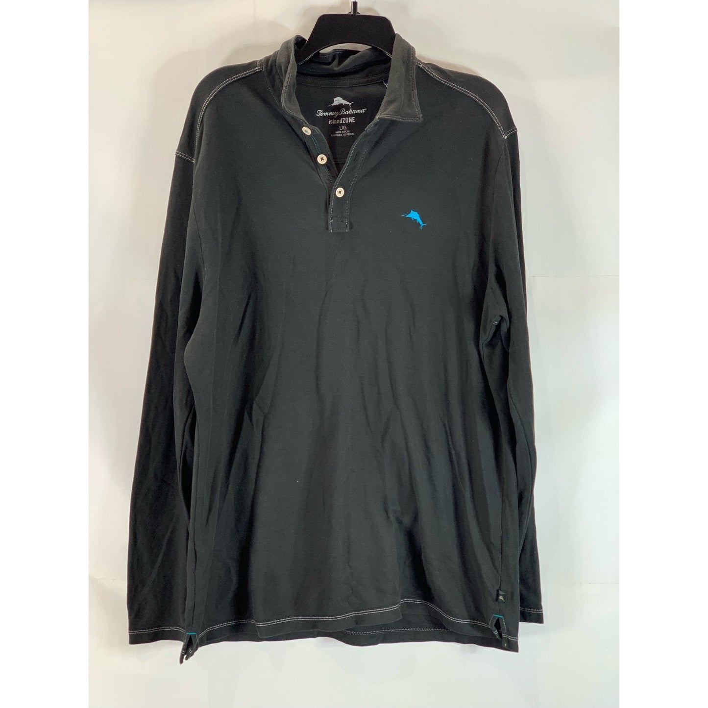 TOMMY BAHAMA Men's Black IslandZone Long Sleeve Polo Shirt SZ L