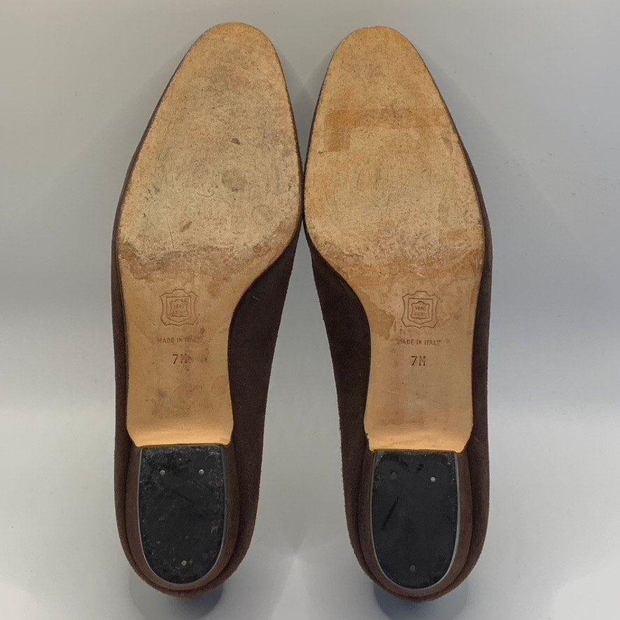 SILVIA FIORENTINA Women's Brown Suede Spiga Round-Toe Block-Heel Pumps SZ 7