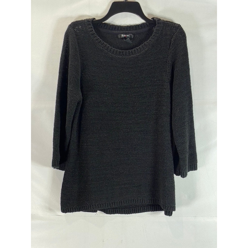 STYLE & CO Women's Black Knit Long Sleeve Crewneck Pullover Sweater SZ L