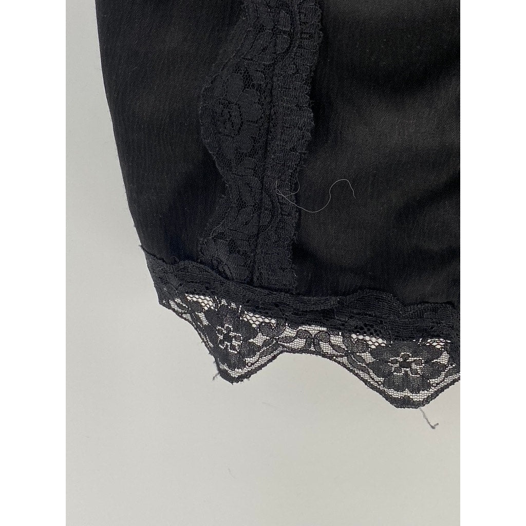 MISS XU Women's Black Lace-Trim V-Neck Button-Up Tank Top SZ S