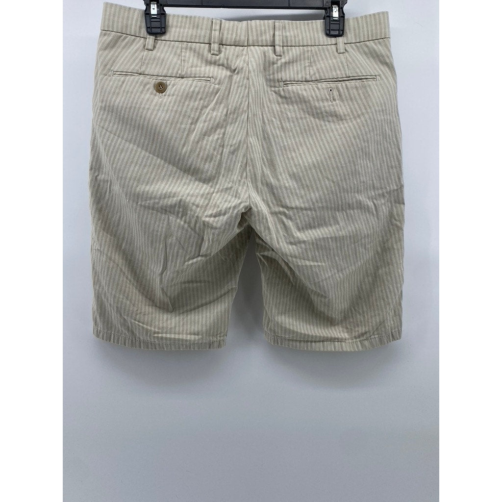 MEYER Men's Beige Pinstripe Modern-Fit B-Palma Chino Shorts SZ 32