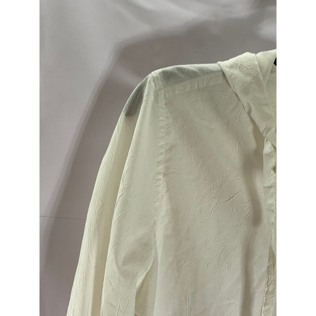 GLORIA VANDERBILT Women's Cream Button-Up Hooded Drawstring Long Sleeve Top SZ M