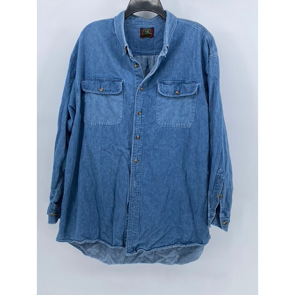 OUTRIGGER Men's Vintage Blue Denim Button-Up Long Sleeve Shirt SZ 2XL