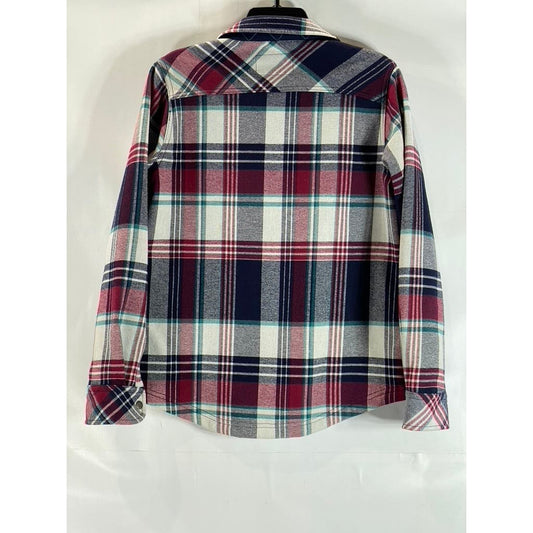 ORVIS Women's Red/Navy Plaid Fleece Lined Flannel Pinnacle Shirt Jacket SZ S