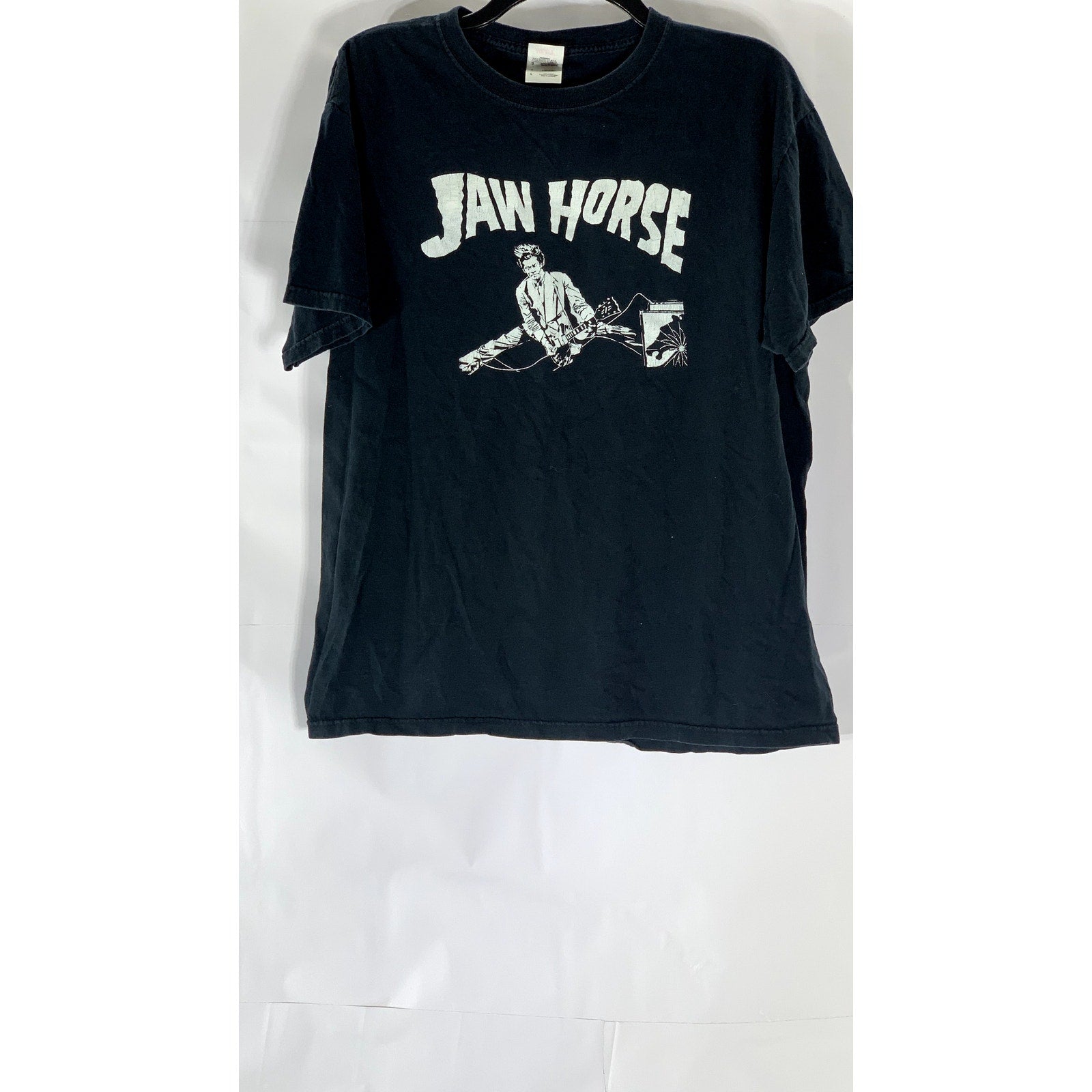 FRUIT OF THE LOOM Men’s Black Custom-Made Jaw Horse Graphic Crewneck T-Shirt SZL