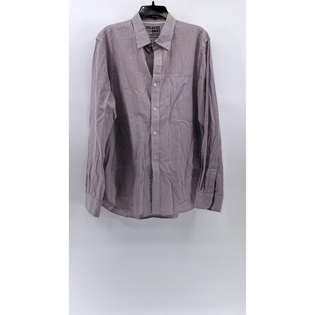 OLD NAVY Men's Burgundy Striped Regular Fit The Classic Shirt SZ XL