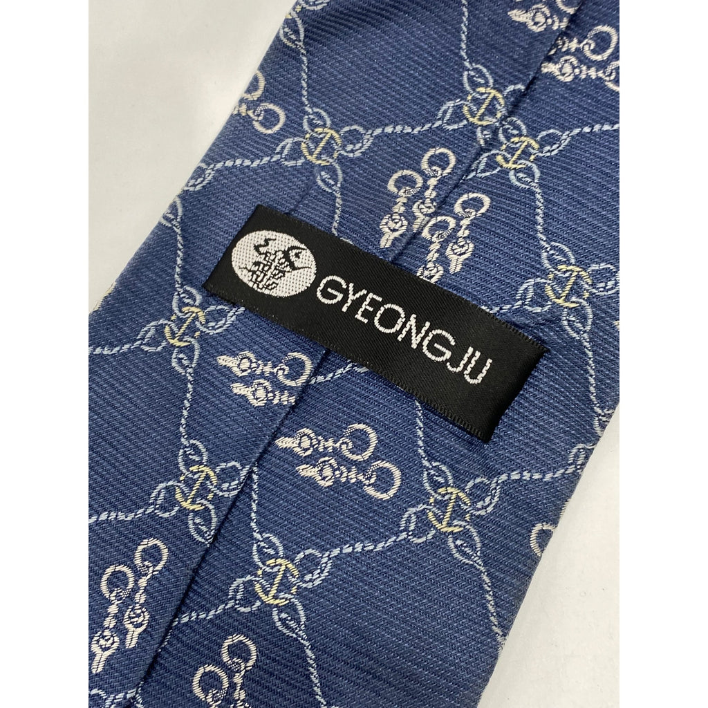 GYEONGJU Men's Vintage Blue Chain Link Print Silk Tie SZ OS