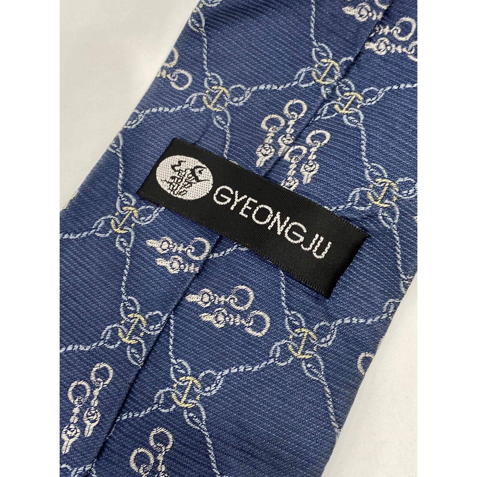 GYEONGJU Men's Vintage Blue Chain Link Print Silk Tie SZ OS
