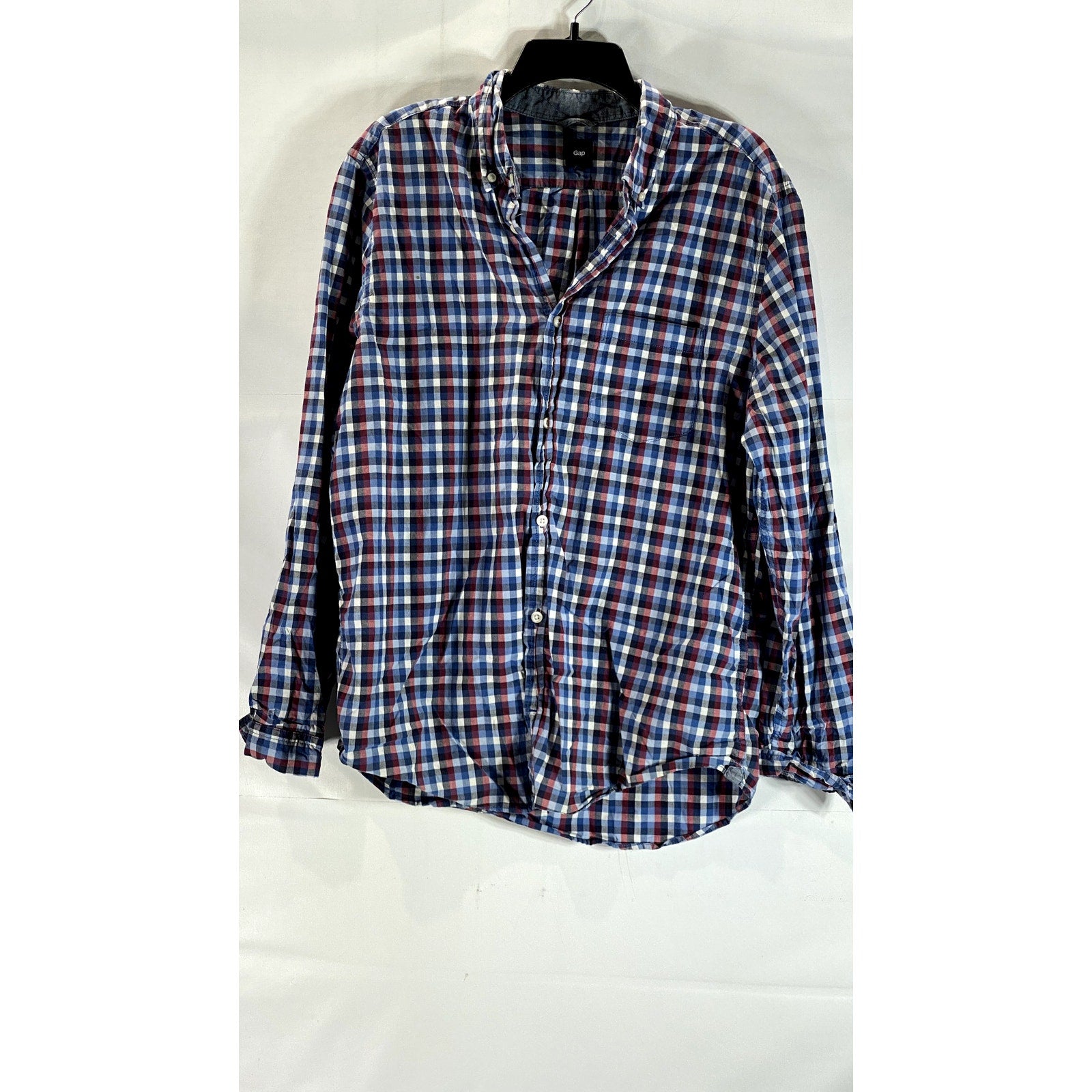 GAP Men's Multicolor Mini Check Regular-Fit Long Sleeve Button-Up Shirt SZ L