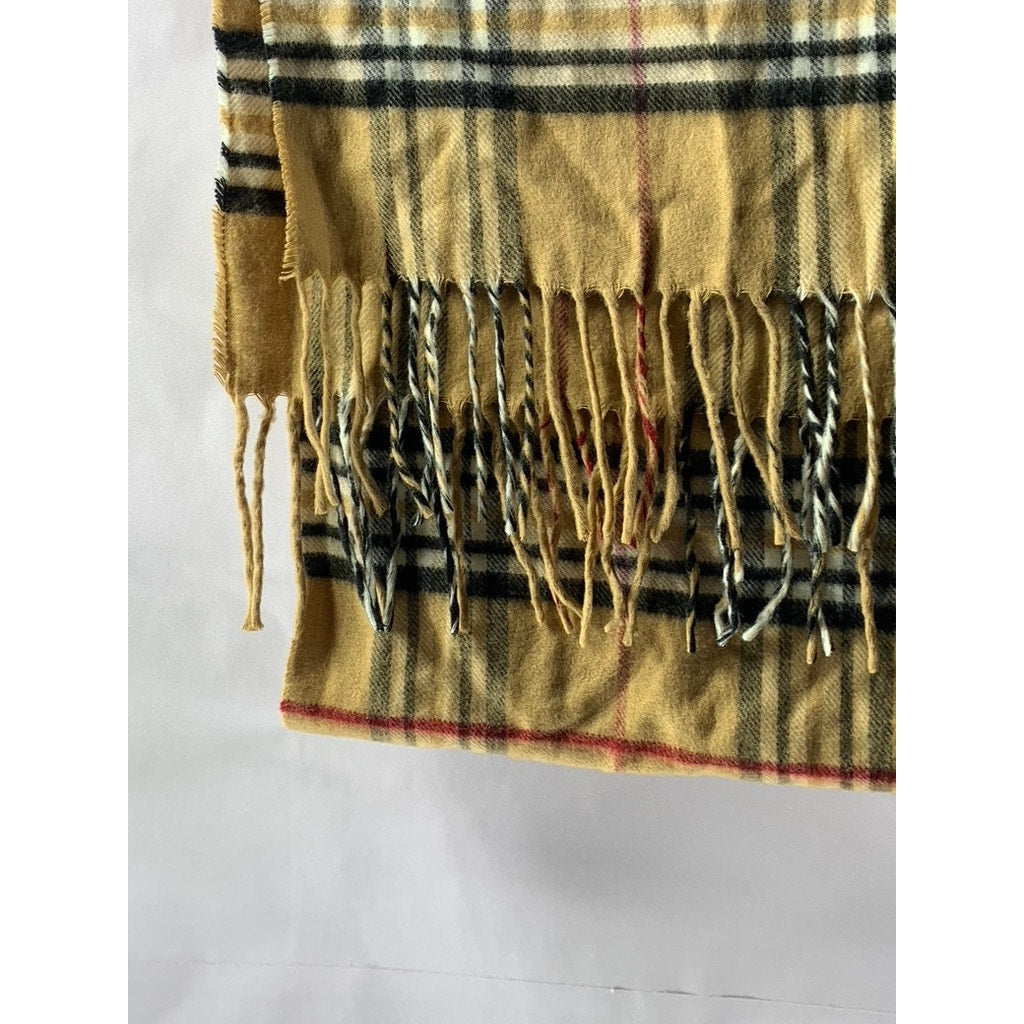 V. FRAAS Unisex Tan-Black Plaid Fringe Cashmink Scarf