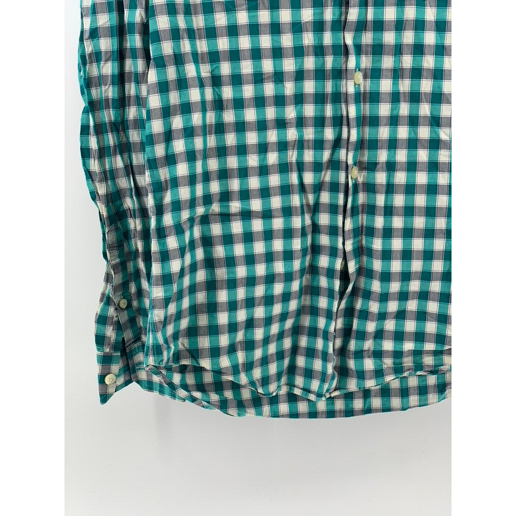 EXPRESS Men's Teal-White Plaid Extra Slim-Fit Button-Up Long Sleeve Shirt SZ M