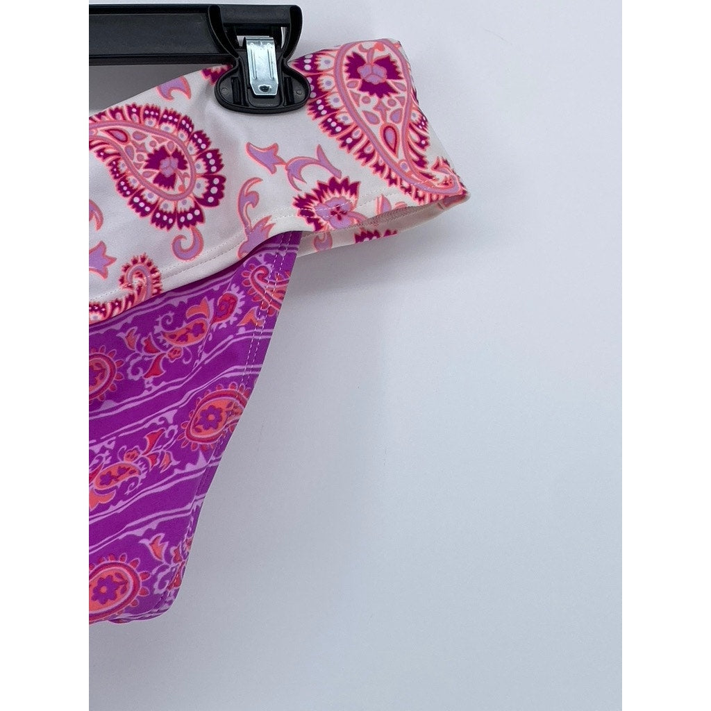 SOFIA By VIX Women's Pink-WhIte Paisley Side-Tie Bikini Bottom SZ L