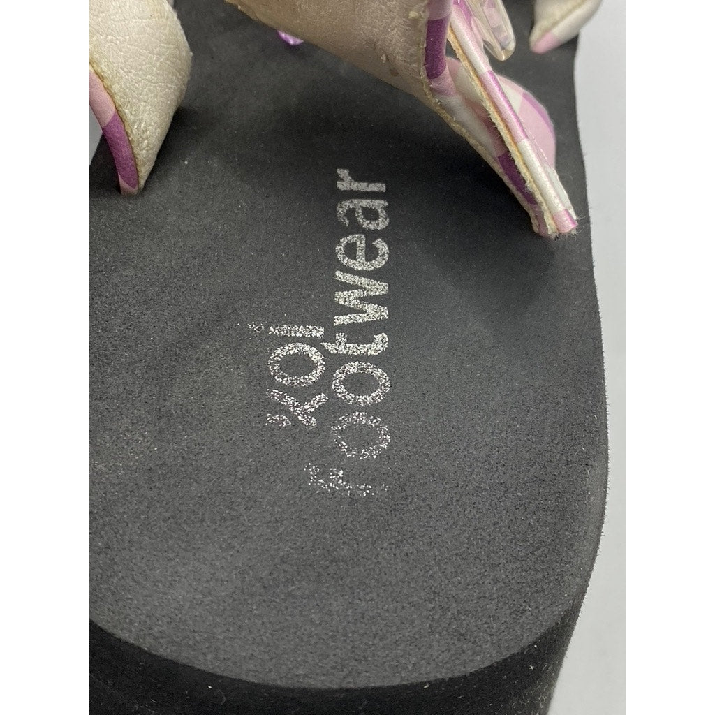 KOI FOOTWEAR Women's Pink-White Plaid Chunky Platform Ankle-Strap Sandals SZ 6
