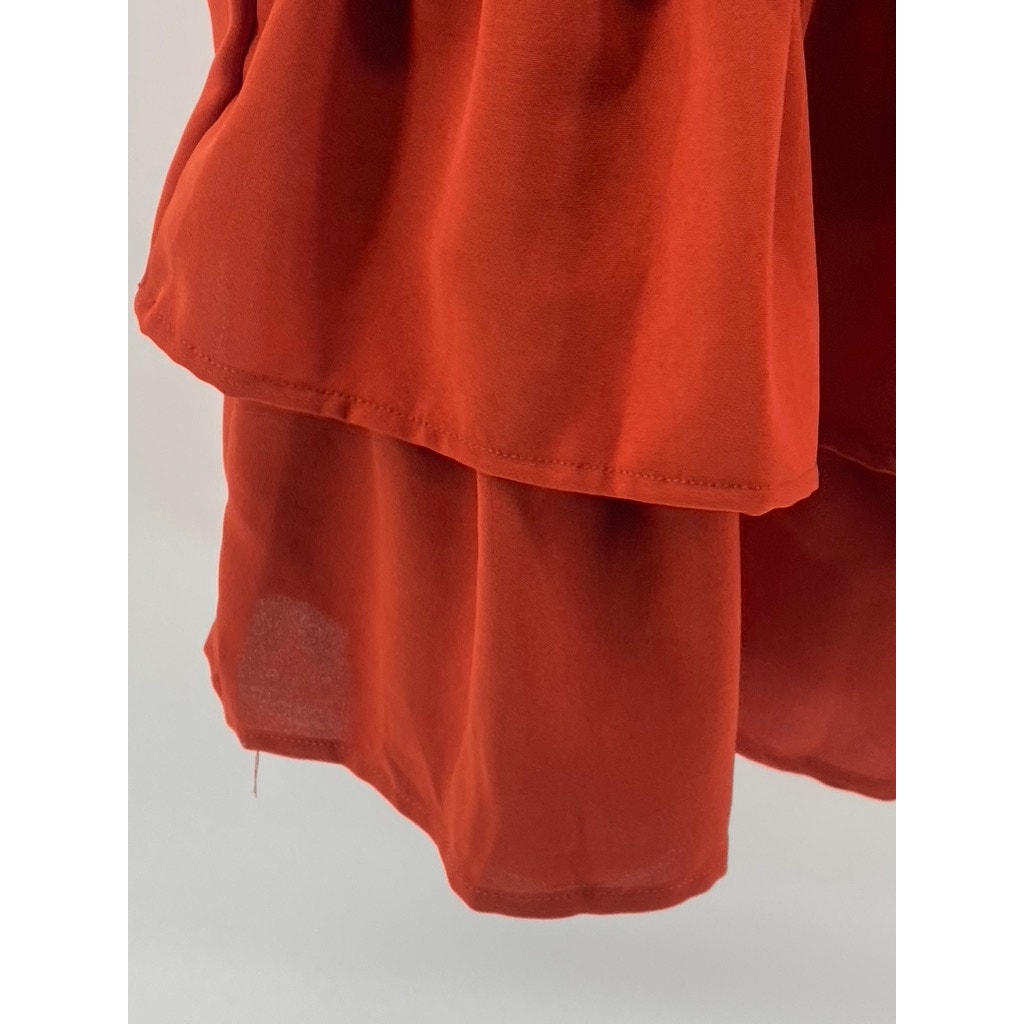 UNBRANDED Women's Orange Tiered Pull-On Pocketless A-Line Midi Skirt SZ S