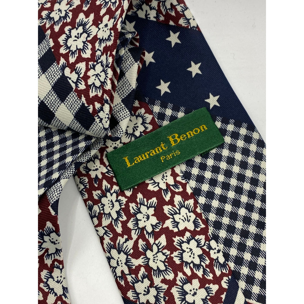 LAURANT BENON PARIS Men's Blue-Red-White Ginghman Star Print Tie SZ OS