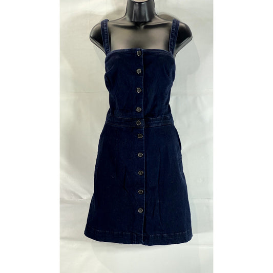 TOPSHOP MOTO Women's Blue Denim Button-Up Square-Neck Crossback Mini Dress SZ 10