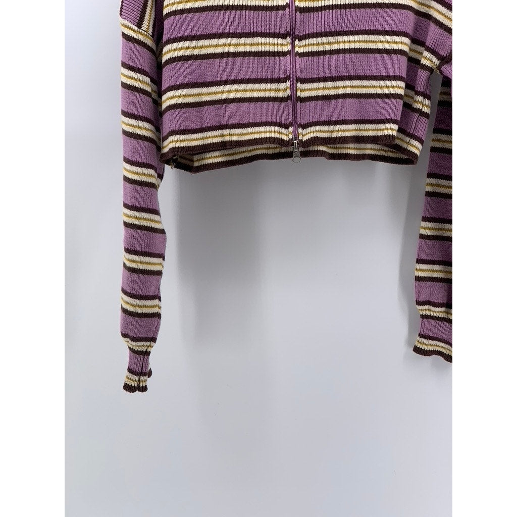 KENDALL & KYLE Women's Pink-Tan Striped Ribbed Hooded Cropped Sweater SZ XS
