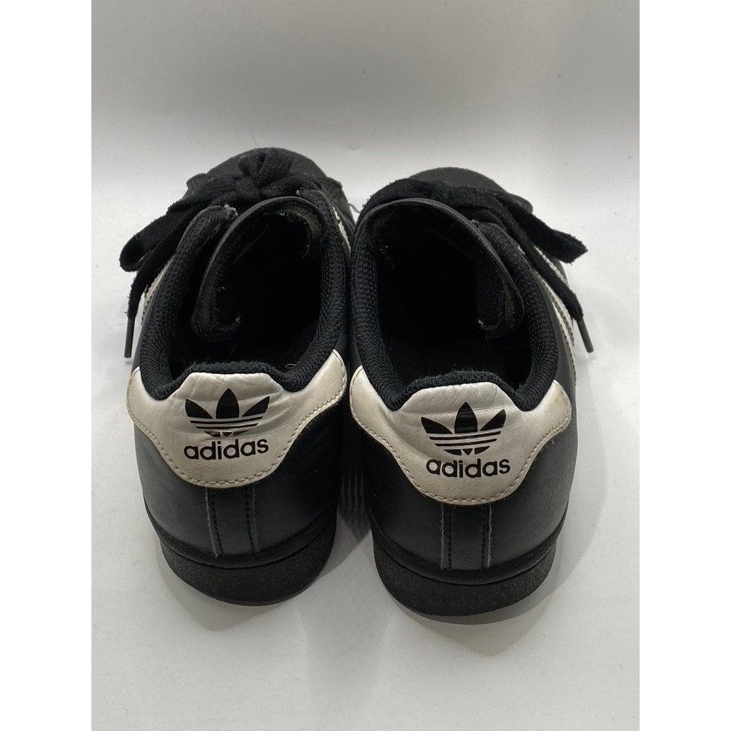 ADIDAS Men's Black Leather 3-Stripe Superstar II Lace-Up Low Top Sneakers SZ 7