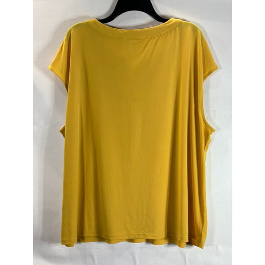 CARMEN CARMEN MARC VALVO Women's Plus Yellow Chain Detail Split-Neck Top SZ 2X