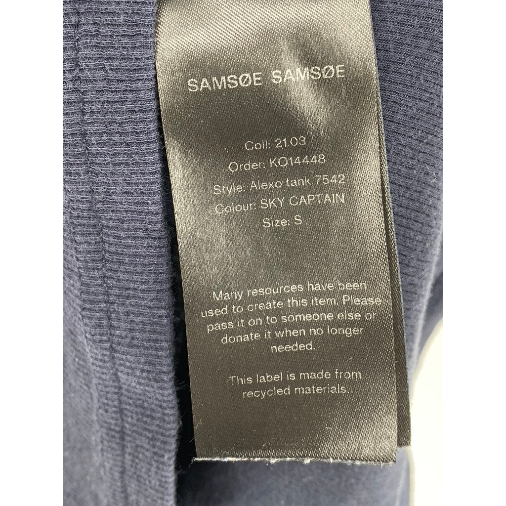 SAMSOE SAMSOE Women's Sky Captain Blue Ribbed Crewneck Alexo Tank Top SZ S