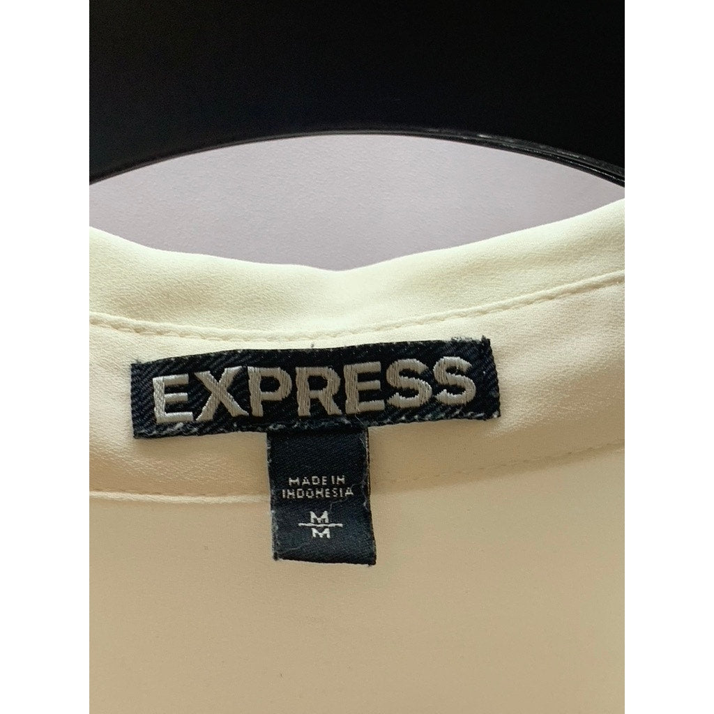 EXPRESS Women's Cream/Black Trim Button-Up Long Sleeve Top SZ M
