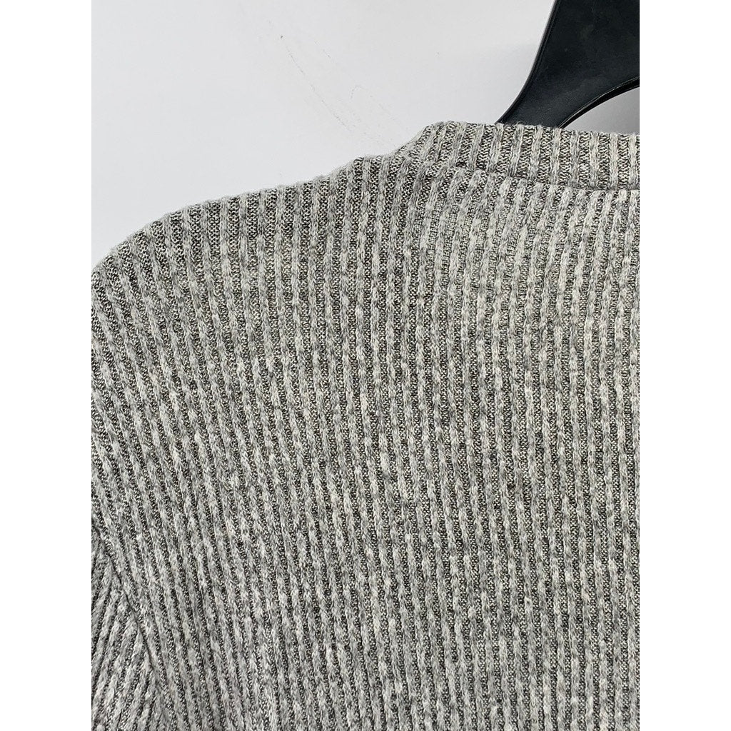 ZARA Women's Light Gray Ribbed Crewneck Long Sleeve Waist Tie Top SZ L