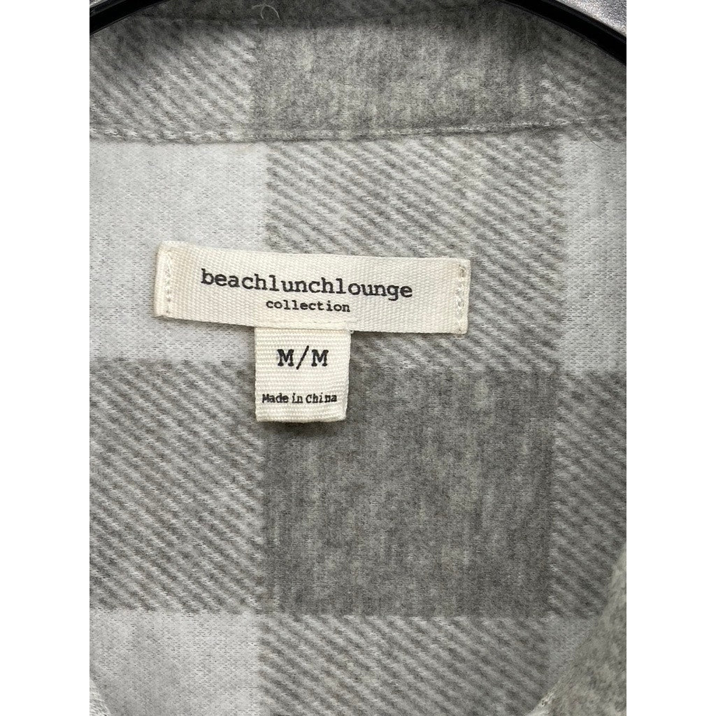 BEACHLUNCHLOUNGE Women's Gray-White Plaid Button-Up Long Sleeve Top SZ M