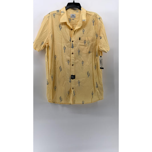 RIPCURL Men's Yellow Cactus Print Amigos Short Sleeve Button-Up Shirt SZ L