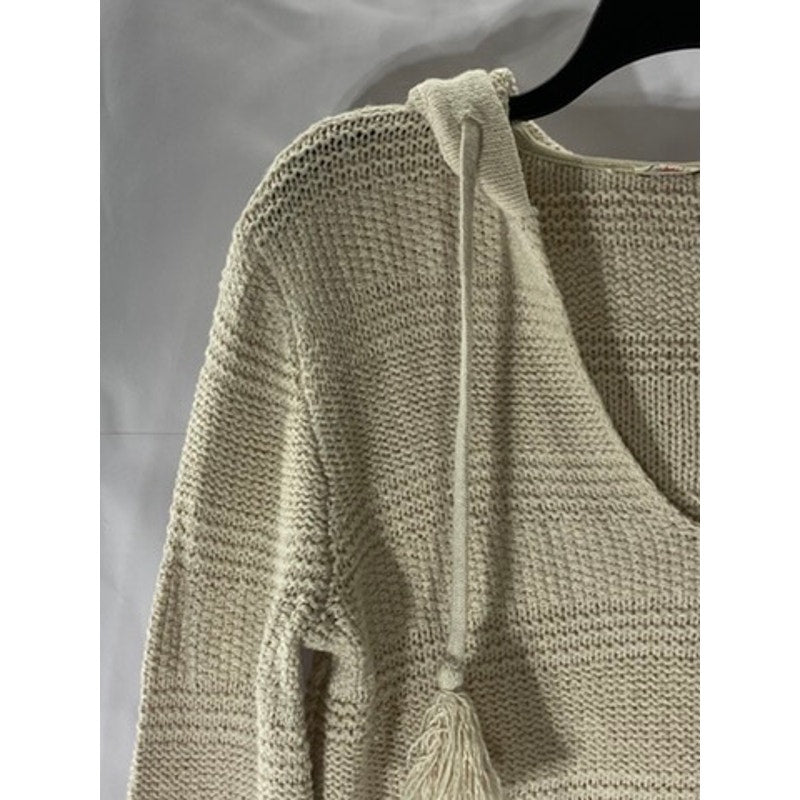 FAHERTY Women's Beige Crochet Knit V-Neck Poppy Pullover Hoodie SZ XS
