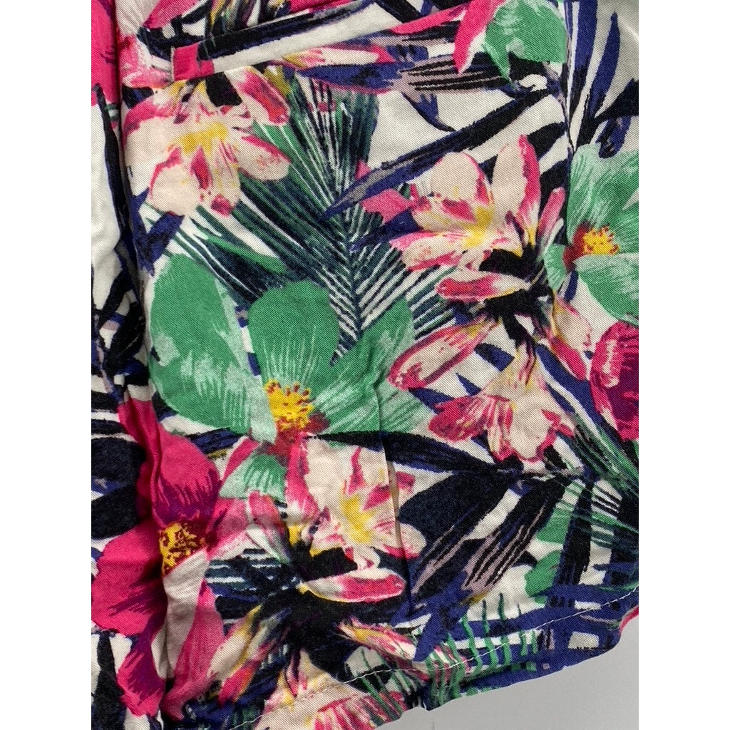 H&M Women's Multicolor Floral Print Relaxed-Fit Pull-On Casual Shorts SZ S