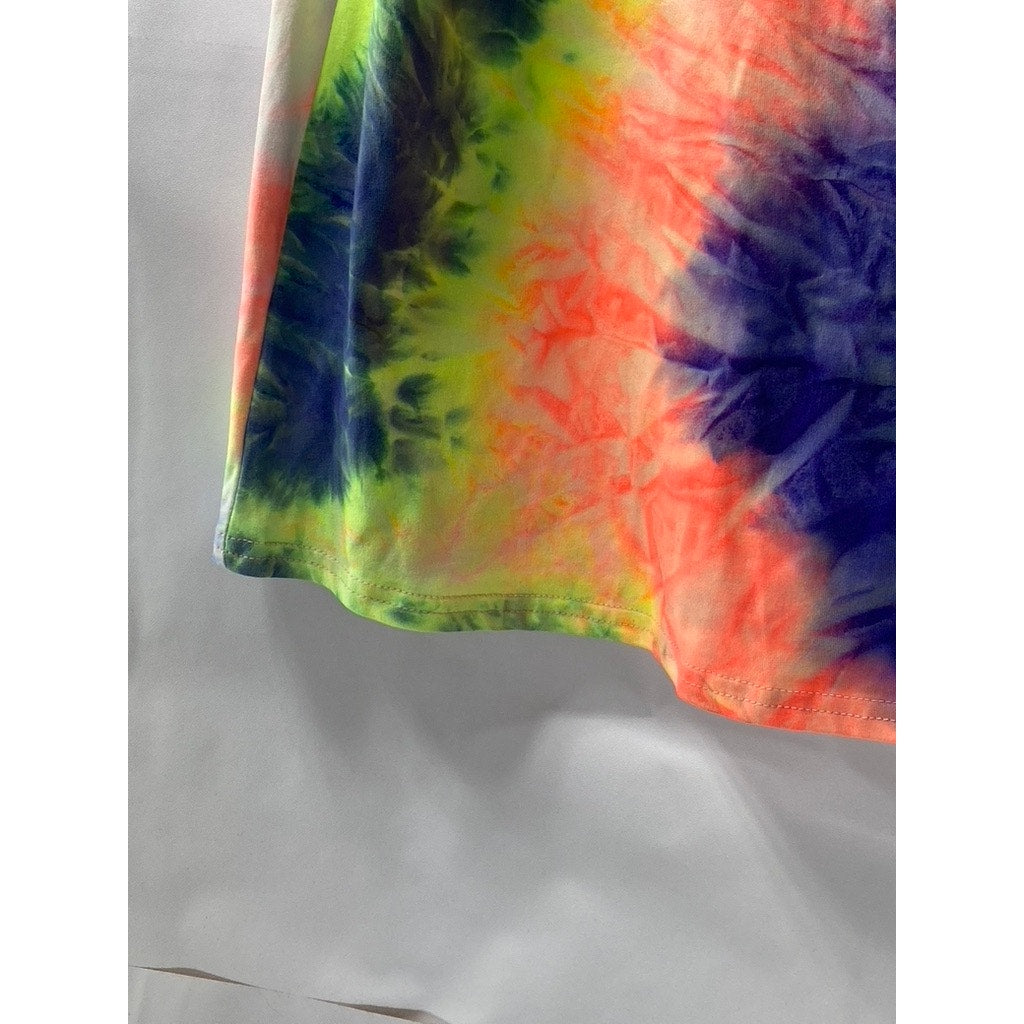 UNBRANDED Women's Multicolor Tie-Dye V-Neck Short Sleeve T-Shirt SZ XL