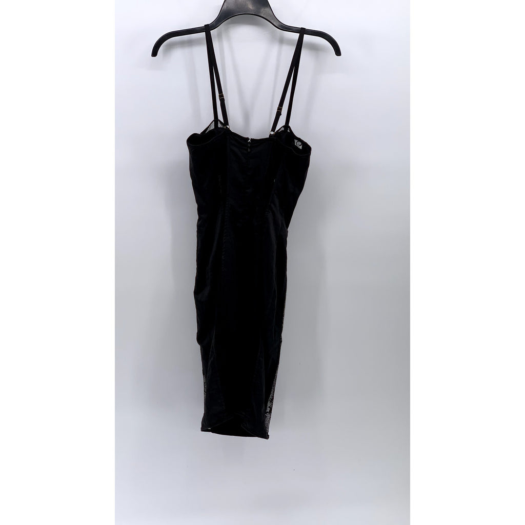 LUXXEL Women's Black Satin Mesh Spaghetti Strap Bodycon Mini Dress SZ S