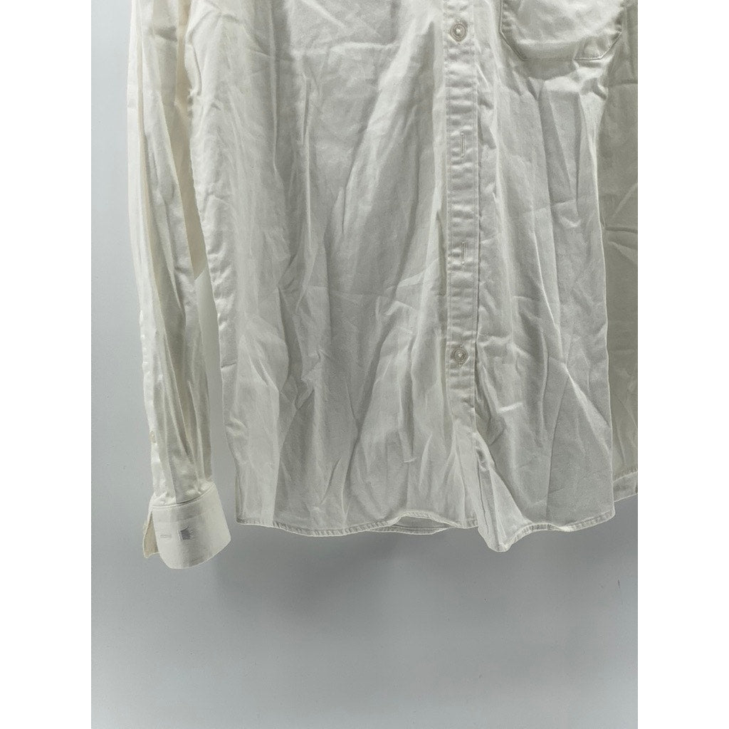 LOUIS PHILIPPE Men's White Solid Button-Up Slim-Fit Long Sleeve Shirt SZ S