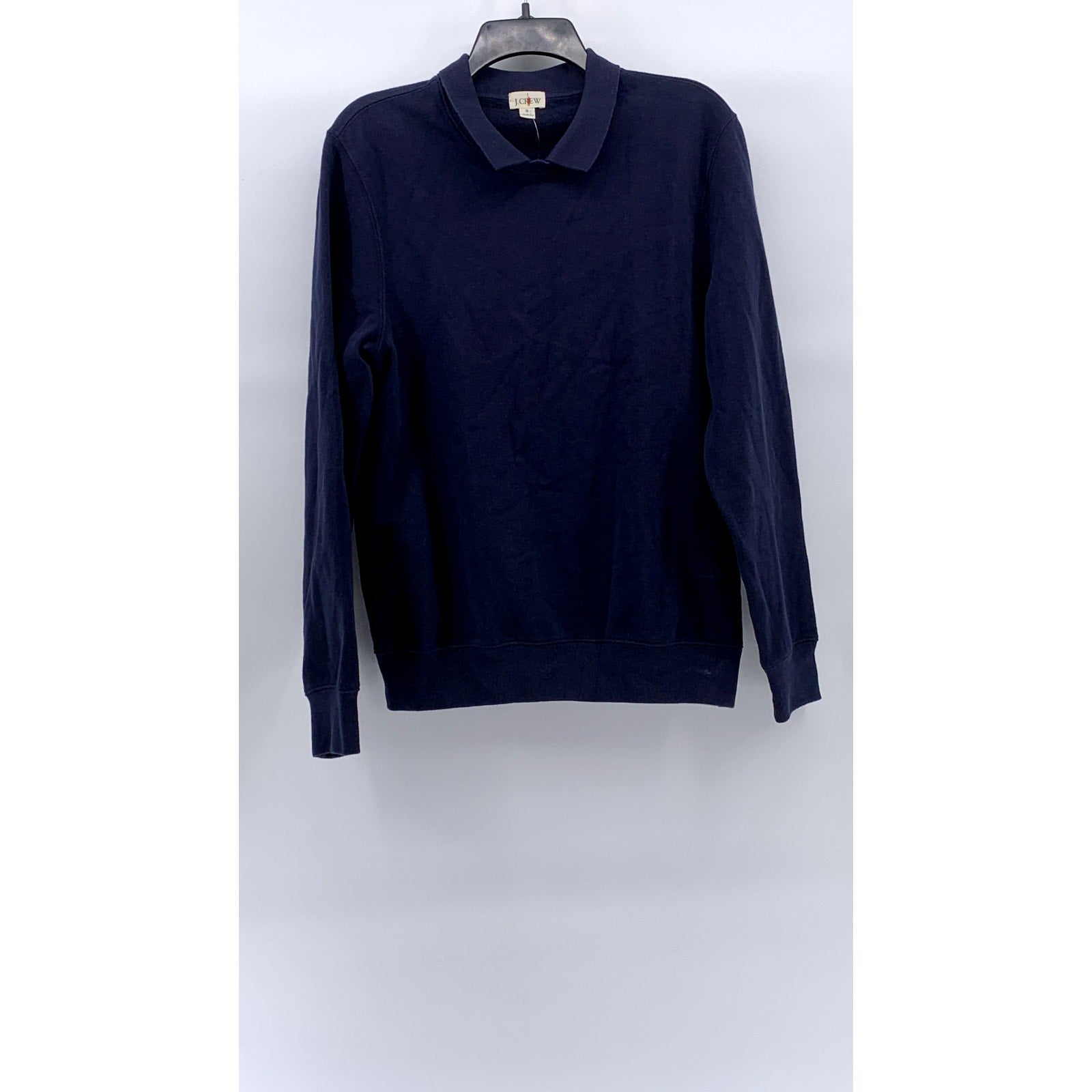 J.CREW Men's Navy Blue Pique Fleece Collared Pullover Long Sleeve Sweatshirt SZS