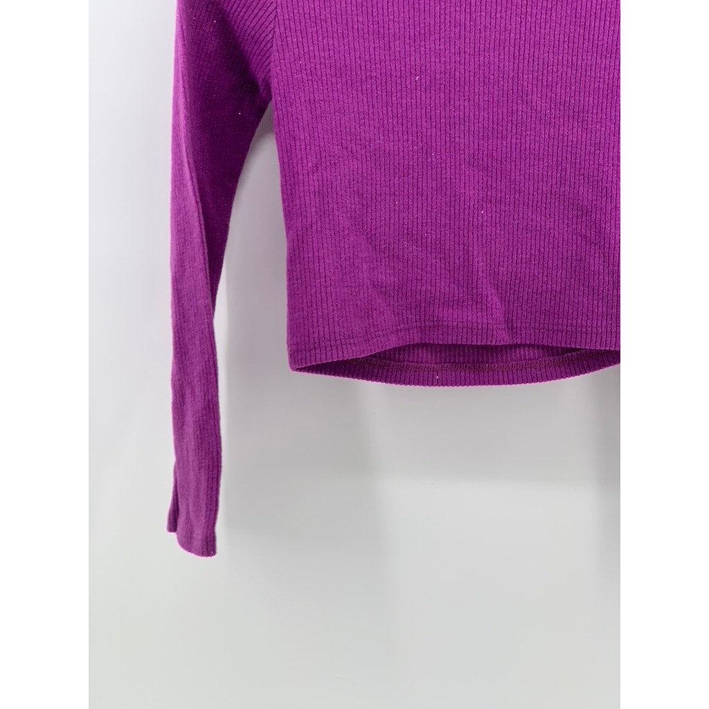 ZUIKI Women's Purple Crewneck Ribbed Long Sleeve Cropped Top SZ S