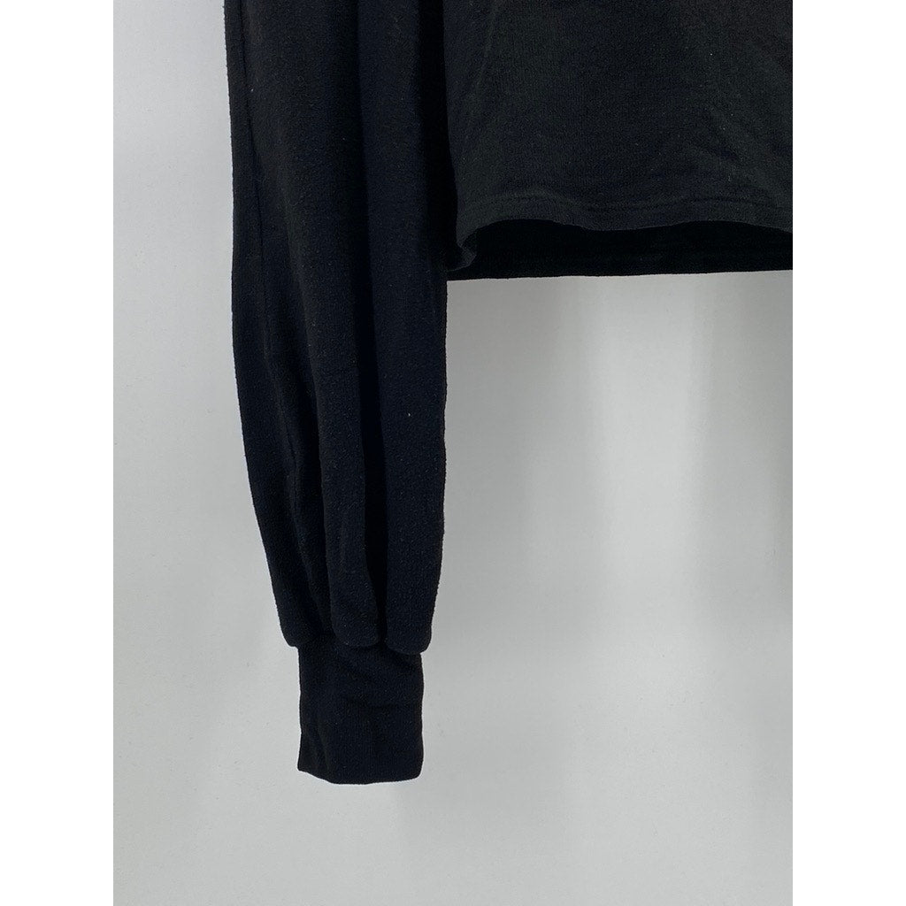 REFORMATION JEANS Women's Black Mock-Neck Long Puff Sleeve Cropped Sweater SZ XS