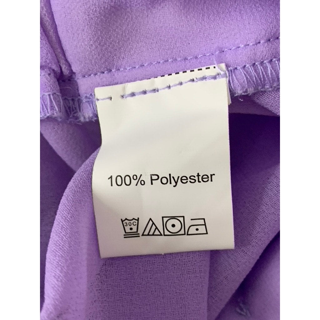SHEIN Women's Purple Two-Button Sheer Ruffle-Hem V-Neck Spaghetti Strap Top SZ L