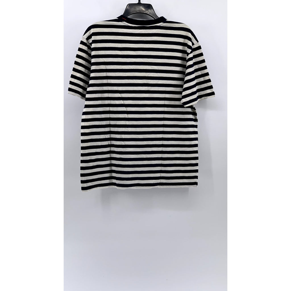 GUESS Men's Navy-White Striped Embroidered Short Sleeve T-Shirt SZ S