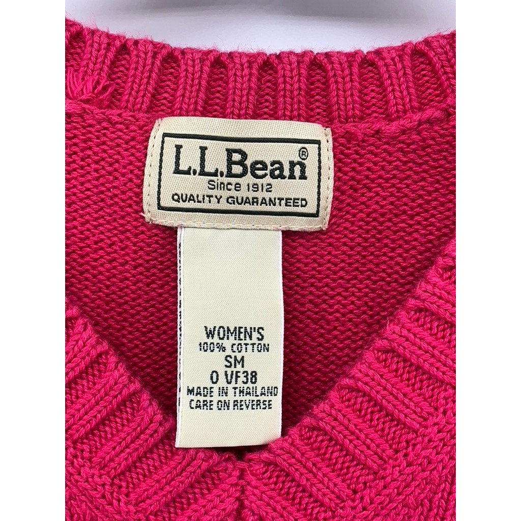 L.L.BEAN Women's Dark Pink Knit V-Neck Long Sleeve Pullover Cotton Sweater SZ S