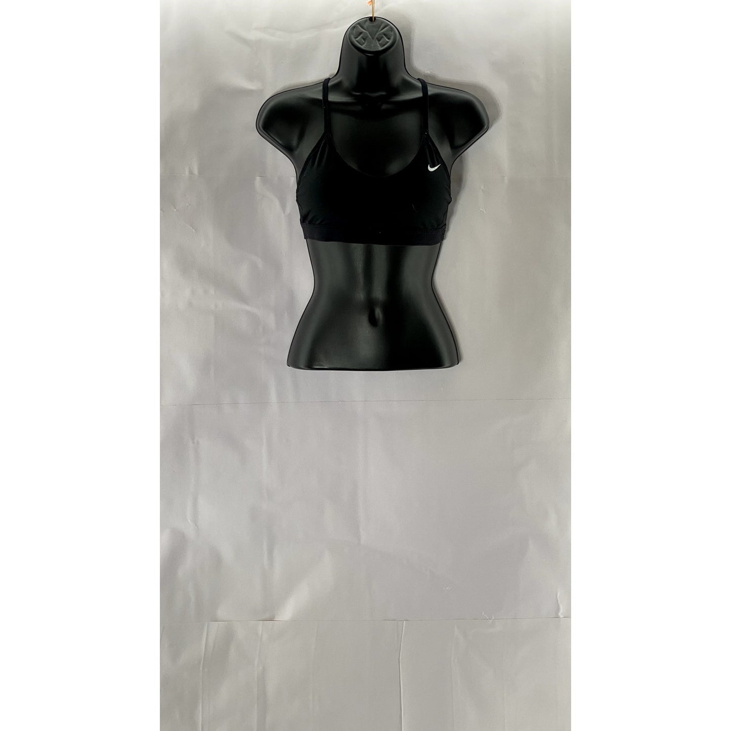 NIKE PRO Women's Black/White Swoosh Indy Spaghetti Strap Racerback Sport Bra SZS