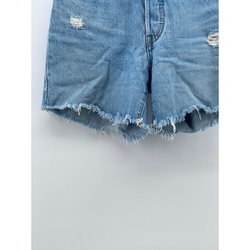LEVI'S Women's Light Wash Blue Distressed 501 Denim Cutoff Shorts SZ 26