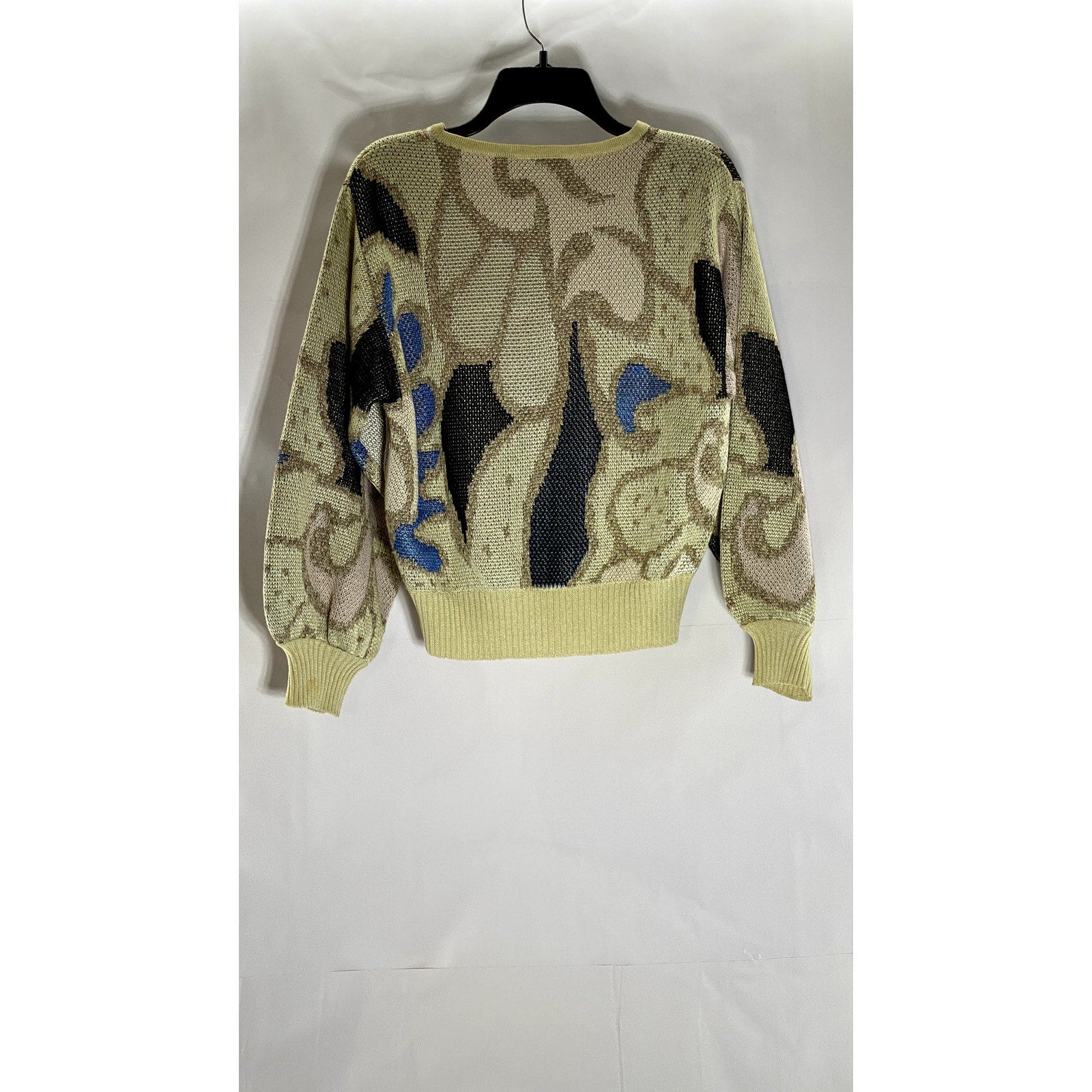 J.T Martin Women's Vintage Tan/Black/Blue Printed Crewneck Knit Sweater SZ 14